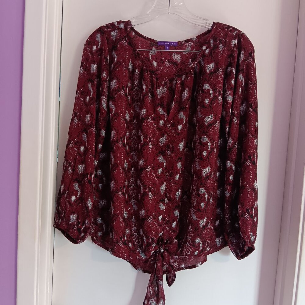 Women's West Kei Burgundy Snake Print Boho Blouse Size S NEW WITHOUT TAGS